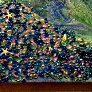 Acrylic Painting Featuring Glass Bead and Shells - Blue Dreams